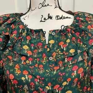 J Crew M top blouse shirt Silk Ruffle mushroom green 100% pure new NWT medium